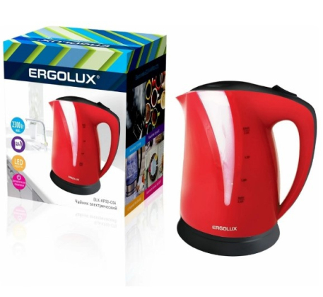 Чайник «Ergolux» ELX-КР03-С04, красно-черный, объем 2.0л, мощность 1500-2300ВТ /14339 фото 1
